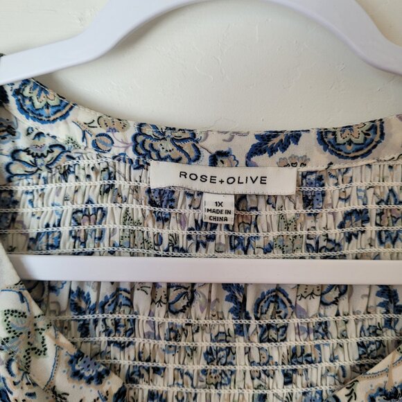 Rose & Olive Plus Size Button Front Floral Boho Blouse - Picture 6 of 7